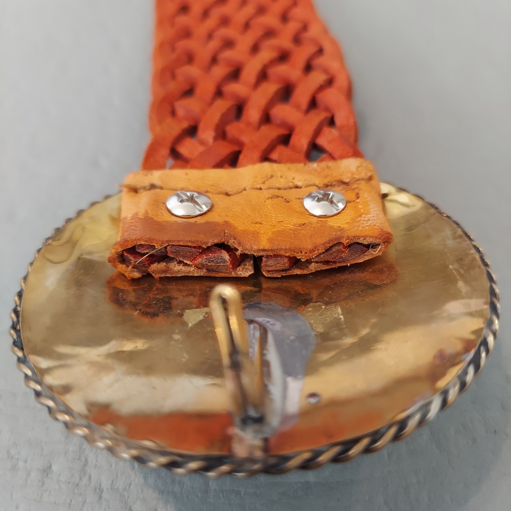 Braided Leather Belt With Stone Buckle - Picture 4 of 7